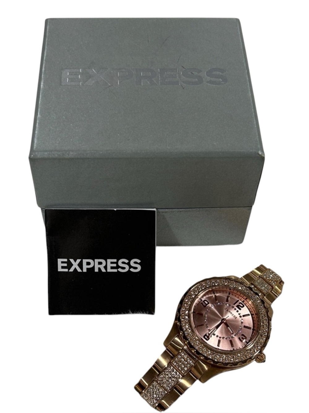 Express Men’s Rose Gold Watch with Crystal Accents